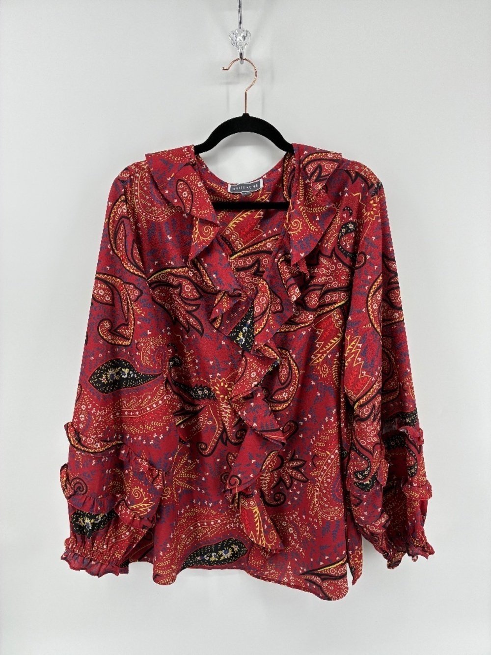 Elegant Paisley Ruffle Blouse Whimsigoth Spring Office Formal